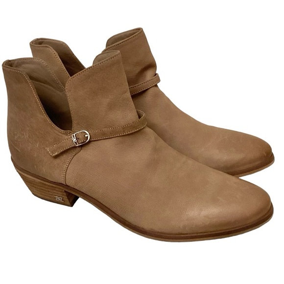 Sam Edelman Shoes - Sam Edelman 10 Palmer Booties Womens Ankle Boots Taupe Leather Block Heels